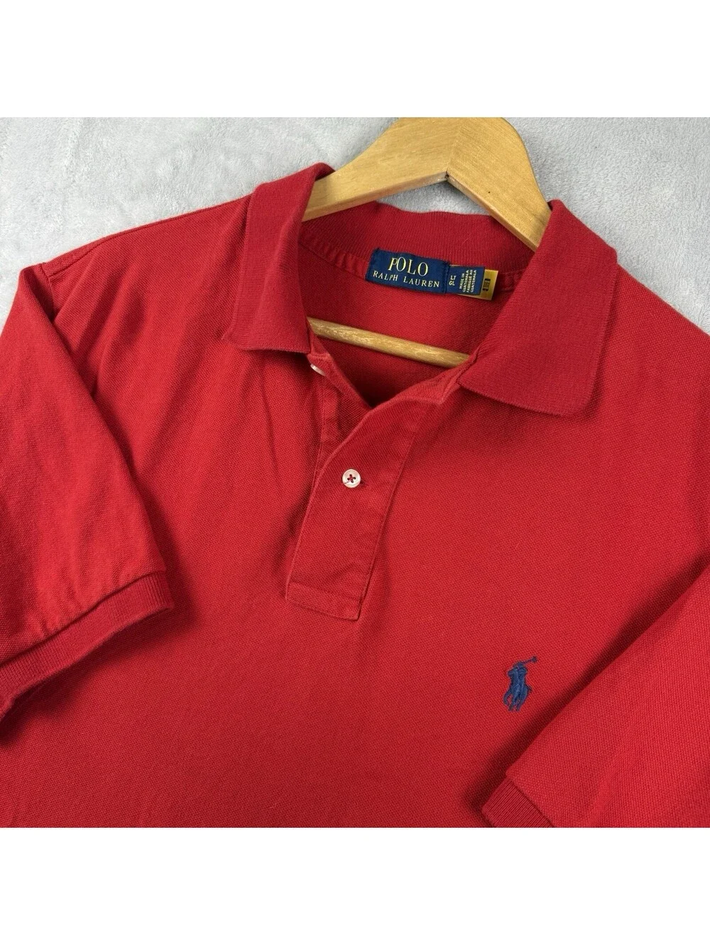 Polo Ralph Lauren Men’s Large Red Pique Polo Shirt Blue Pony Logo Preppy Classic